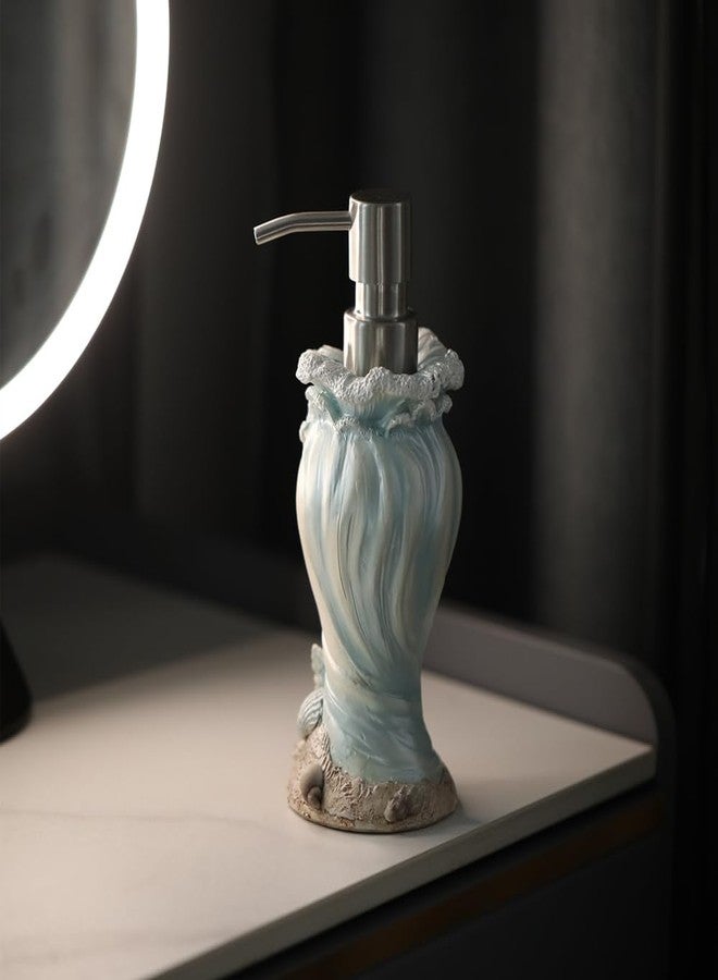 BUNCHBRAVO Bule Ocean-Themed Soap Dispenser - 7oz Resin Refillable Pump Bottle with Shell & Wave Design, Stainless Steel Head, for Bathroom or Kitchen Counter Décor - Image 4